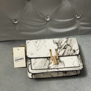 Marble-Print Crossbody Bag with Gold Hardware